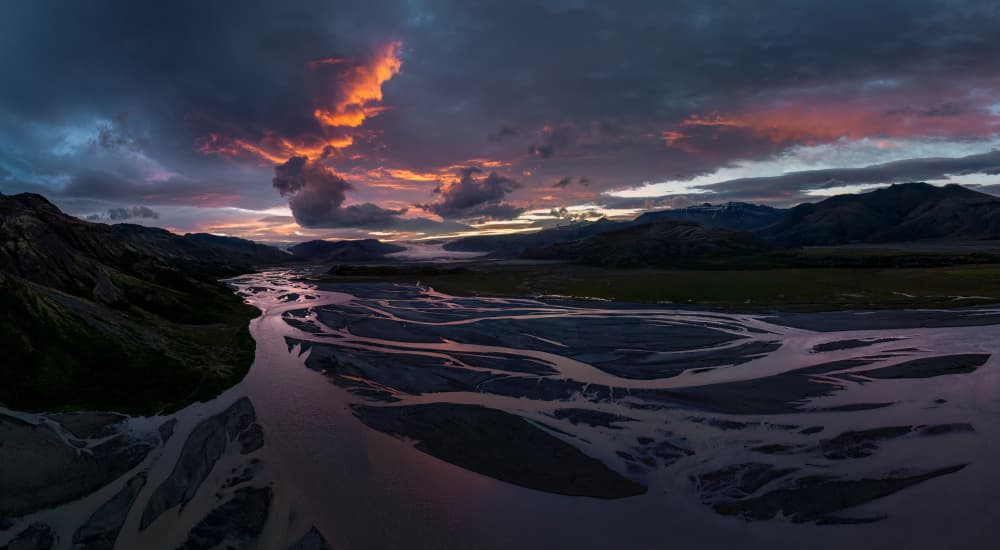 Sunset Over Braided River by Aidong Ning — canvas wall art