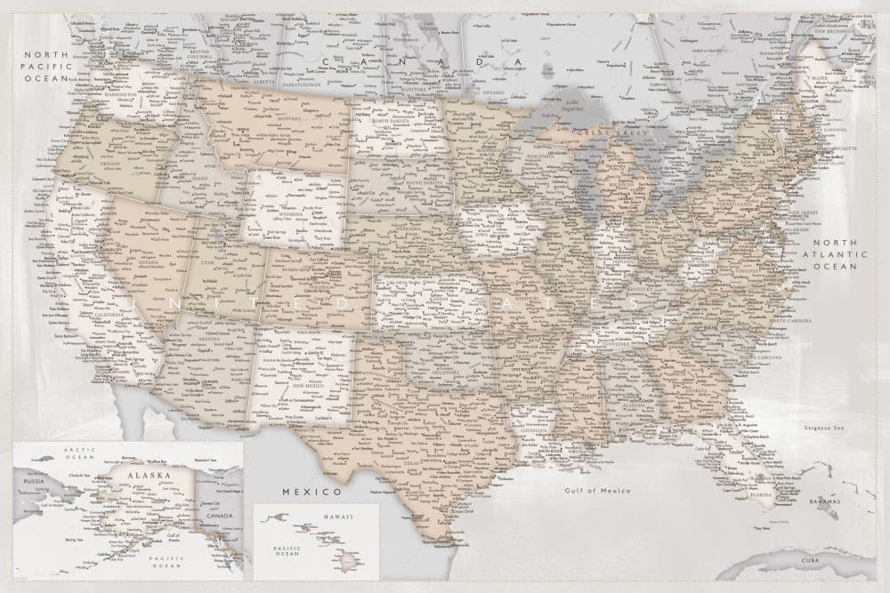 Vintage United States Map by Rosana Laiz Blursbyai — canvas wall art