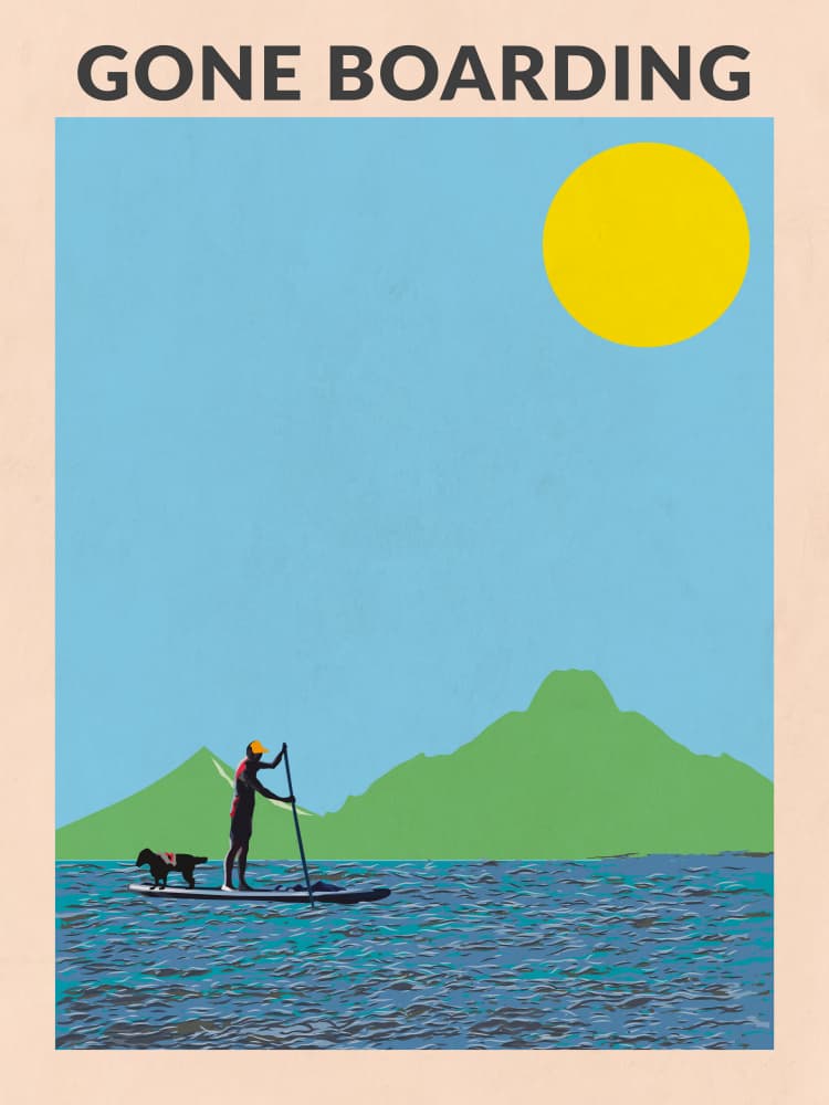 Paddleboarding Dog Adventure by WallChart Art Studio — canvas wall art