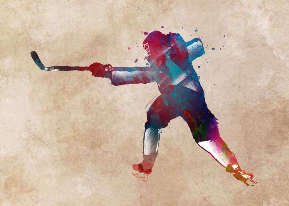Vibrant Hockey Shot by Justyna Jaszke — canvas wall art