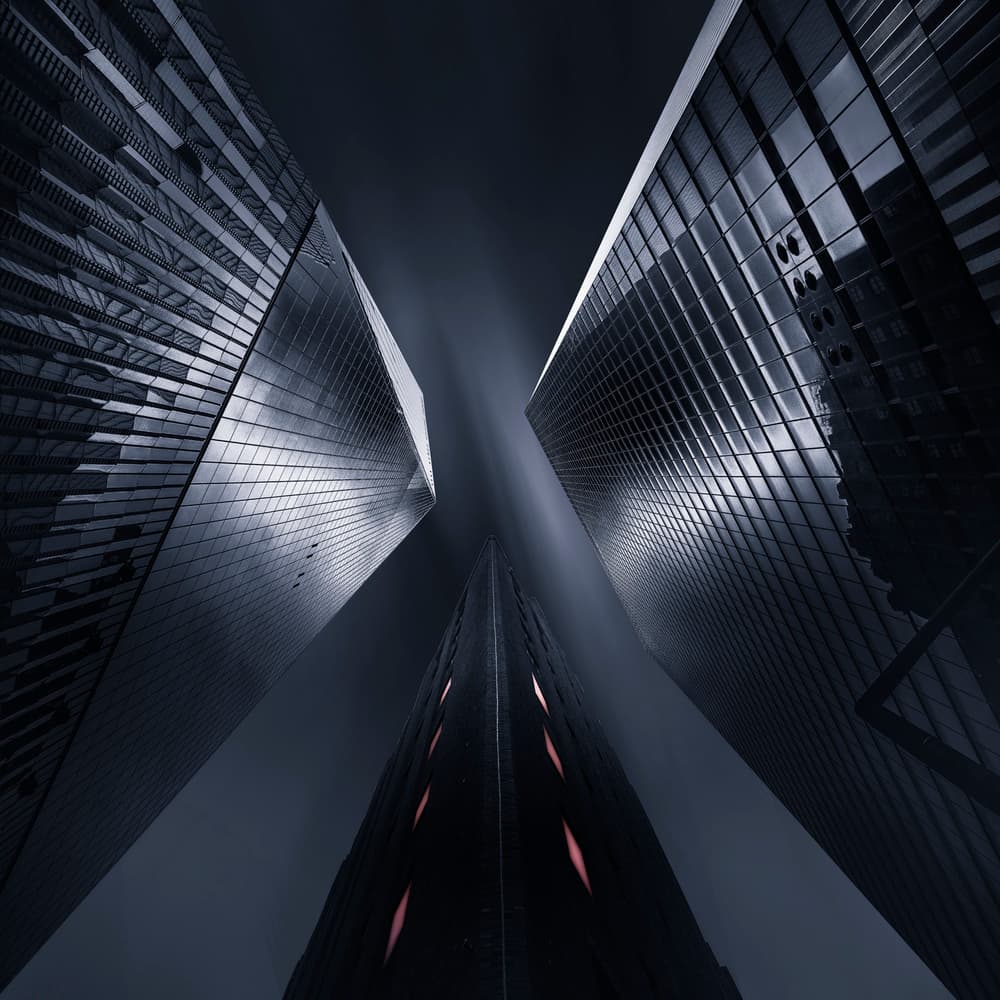 Skyscraper Geometry Night by Ahmed Thabet — canvas wall art