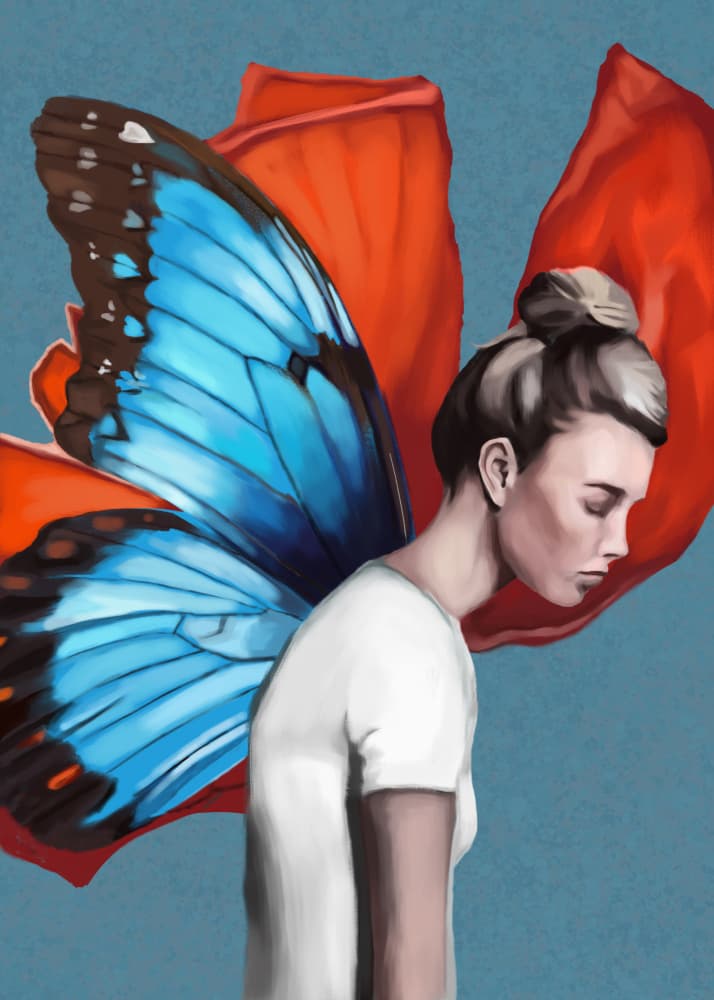 Contemplative Butterfly Woman by Nadjaa — canvas wall art