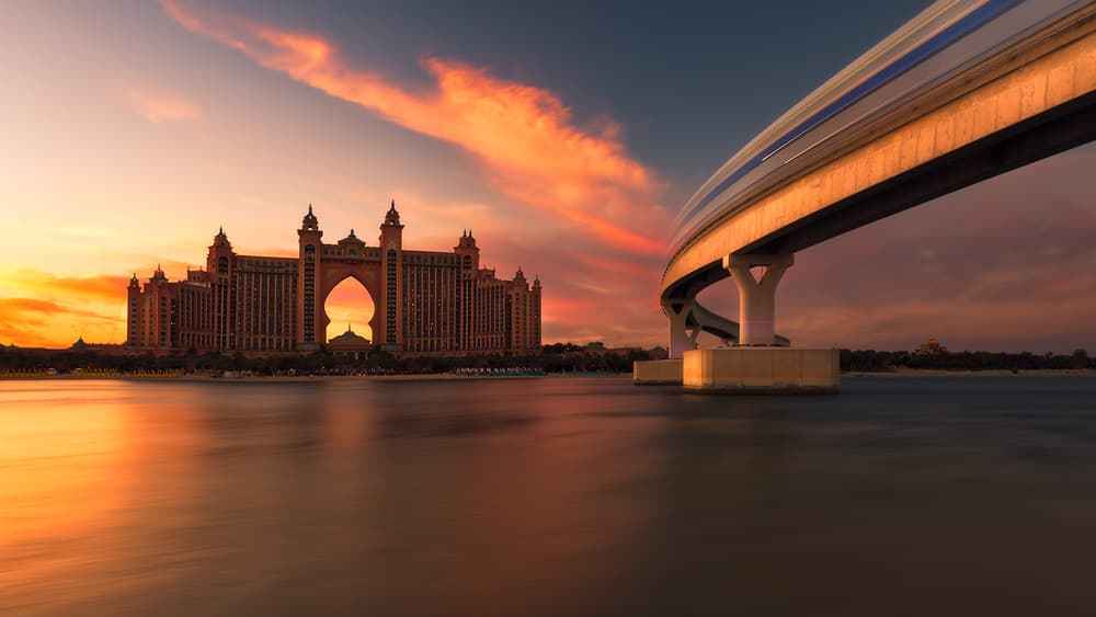 Dubai Palm Sunset Monorail by Majid Behzad — canvas wall art