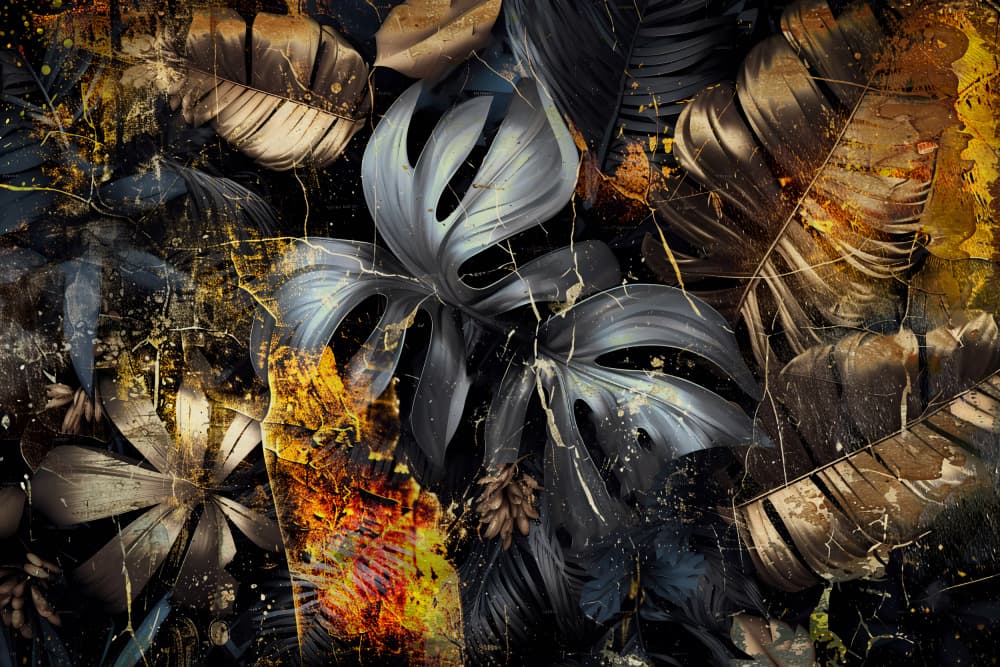 Dark Golden Tropical Leaves by Rafal Kulik — canvas wall art