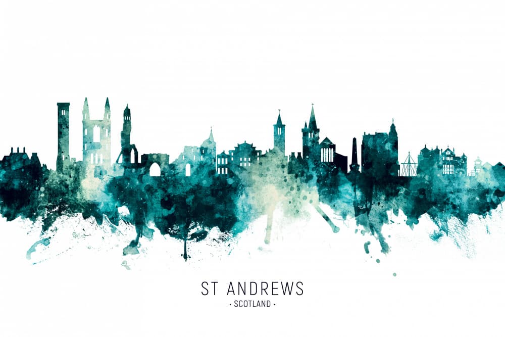 St Andrews Watercolor Skyline by Michael Tompsett — canvas wall art