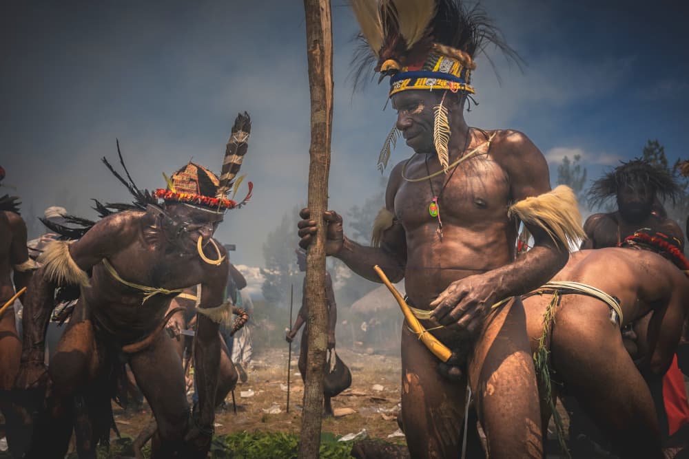 Papuan Tribal Dance by HIRAK BHATTACHARJEE — canvas wall art