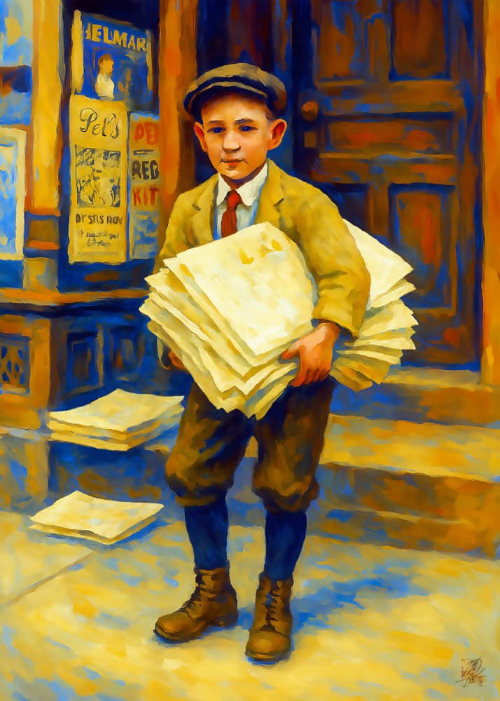 Vintage Newsboy Portrait by Osvaldo Russo — canvas wall art