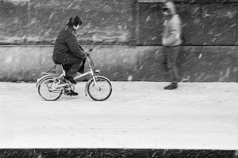 Snowy Bike Ride by Nicoleta Gabor — canvas wall art