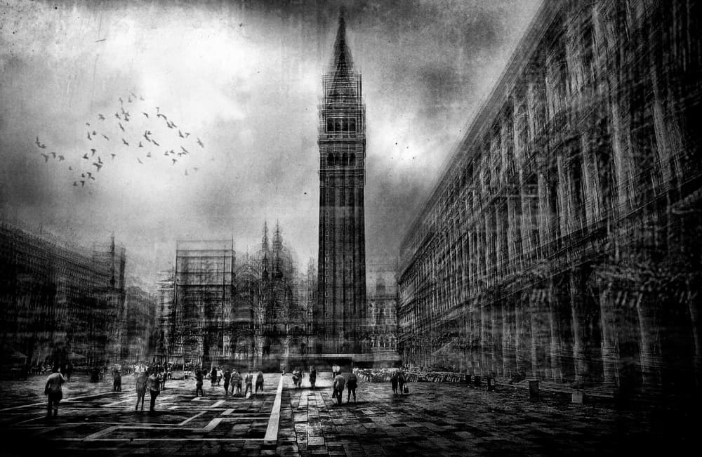 Gothic City Square by Elena Arjona — canvas wall art
