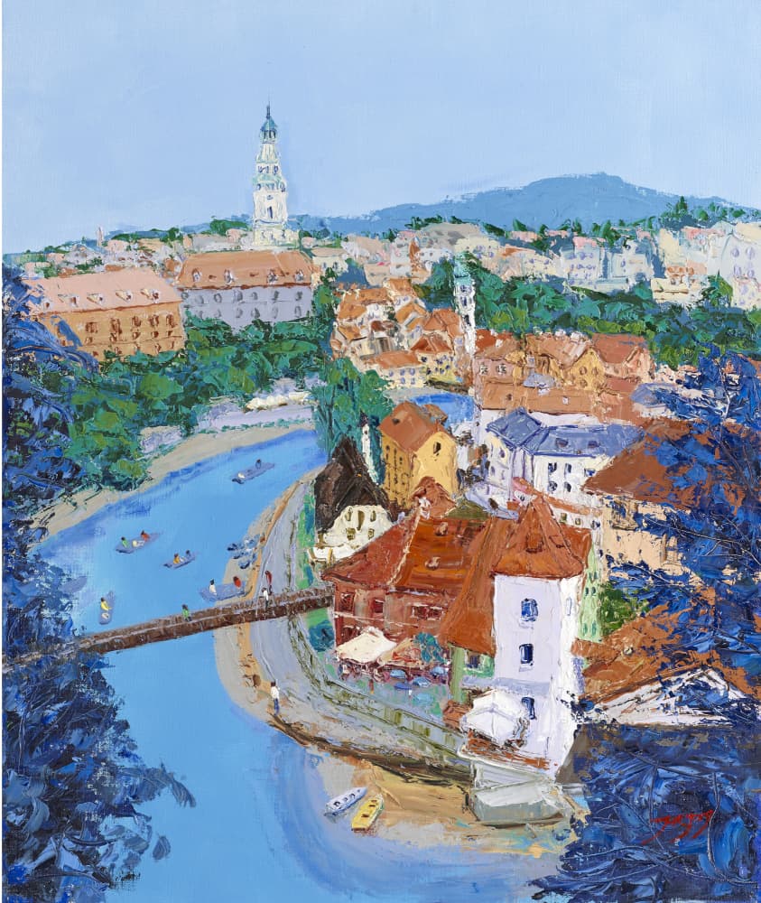Colorful River Town by Jukyong Park — canvas wall art