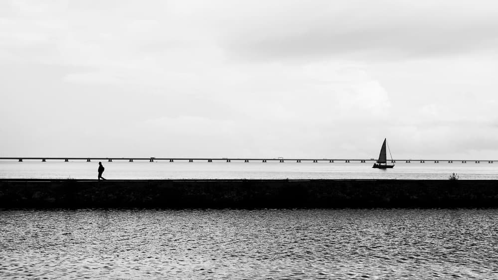 Solitary Walk Calm Waters by Elena Raceala — canvas wall art