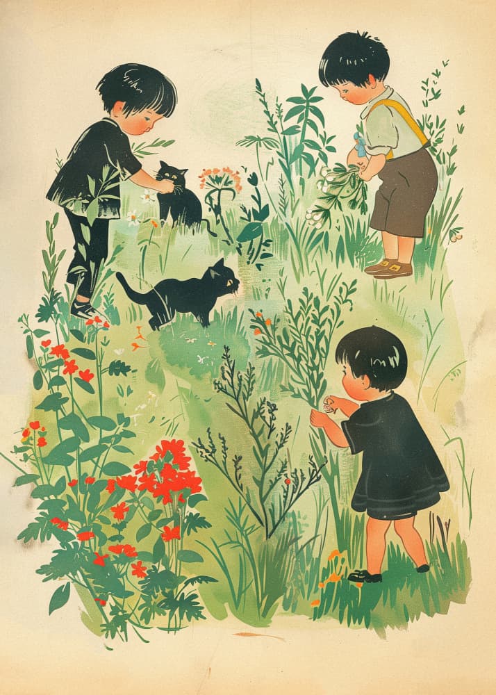 Children and Curious Cats by Pictufy Studio IV — canvas wall art