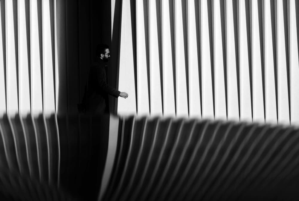 Man Amidst Abstract Lines by Anna Niemiec — canvas wall art