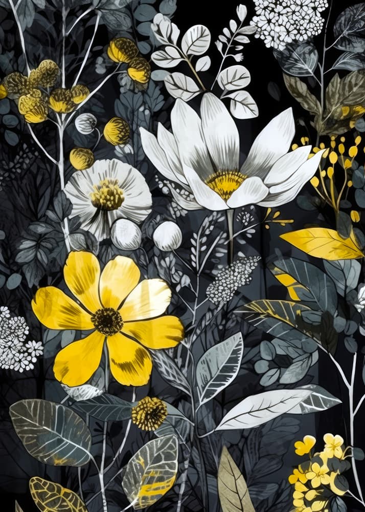 Yellow White Floral Garden by Justyna Jaszke — canvas wall art