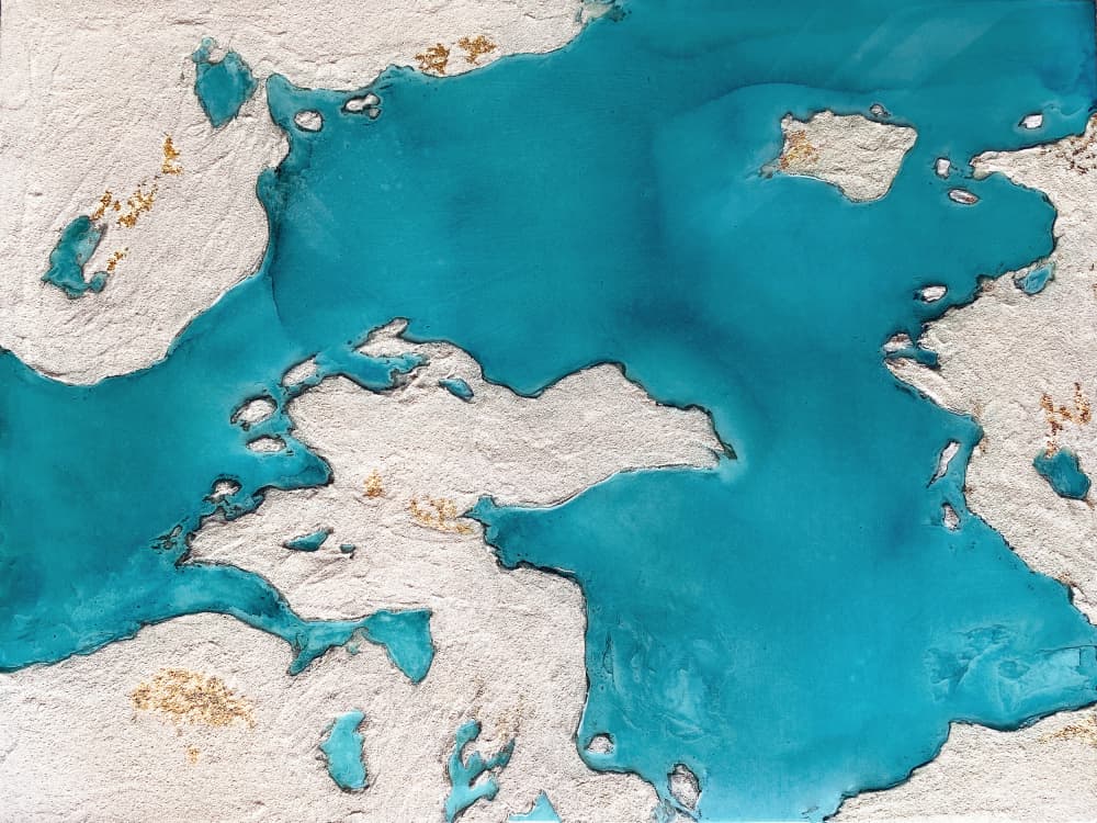 Turquoise Gold Island Map by Alyson Storms — canvas wall art
