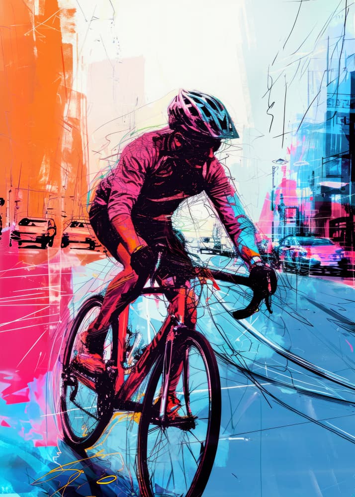 Vibrant City Cyclist by Justyna Jaszke — canvas wall art