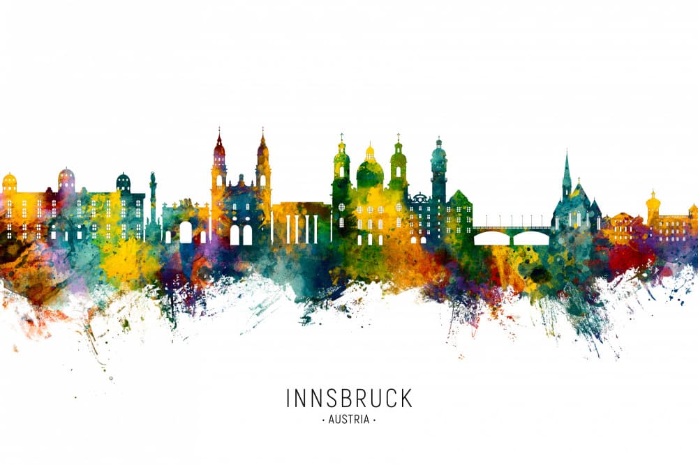 Colorful Innsbruck Skyline by Michael Tompsett — canvas wall art
