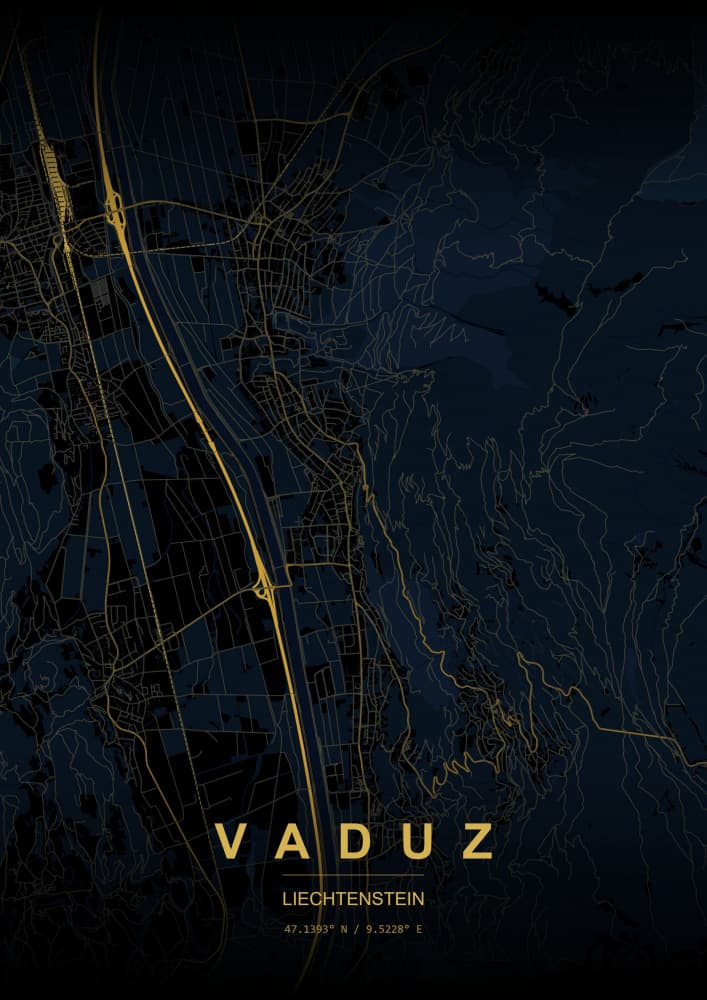 Golden Vaduz City Map by HUGO — canvas wall art