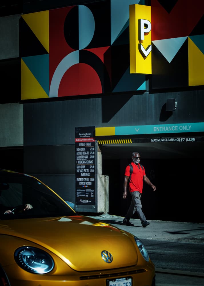 Vibrant City Parking Entrance by Louie Luo — canvas wall art