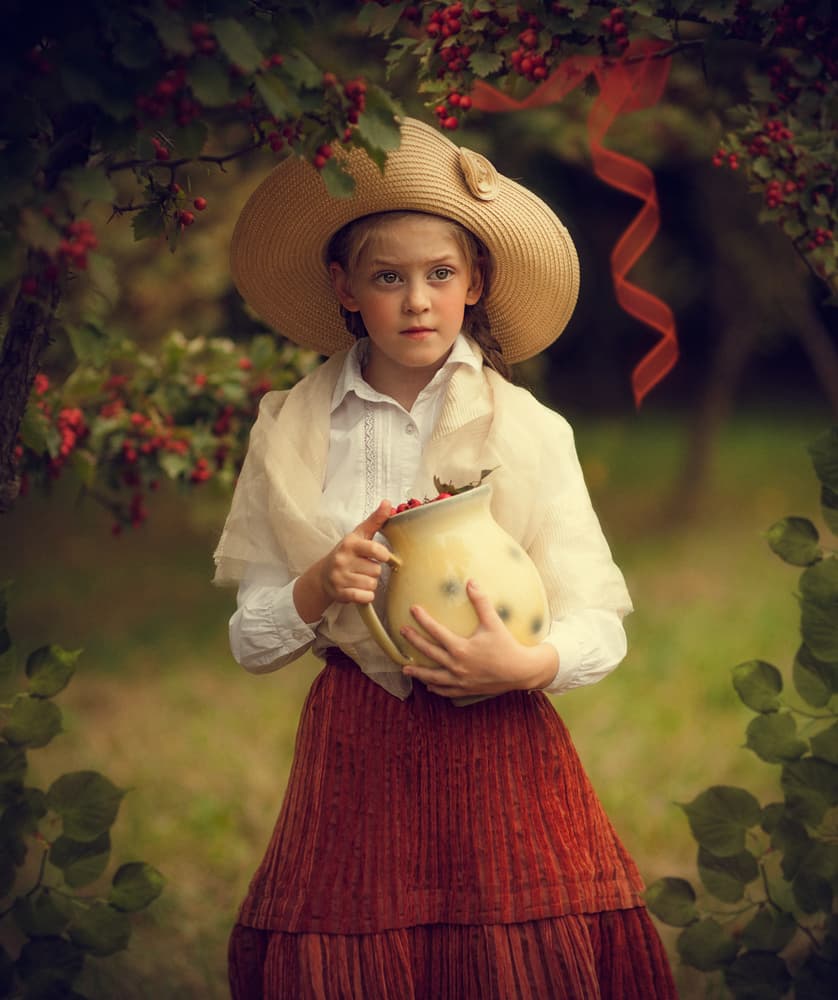 Girl Gathering Summer Berries by Svetlana Melik-Nubarova — canvas wall art