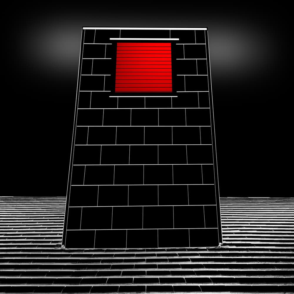 Red Window on Dark Wall by Marc Huybrighs — canvas wall art