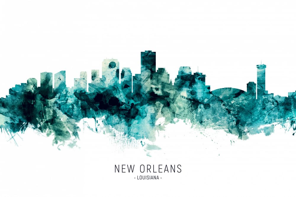 New Orleans Watercolor Skyline by Michael Tompsett — canvas wall art