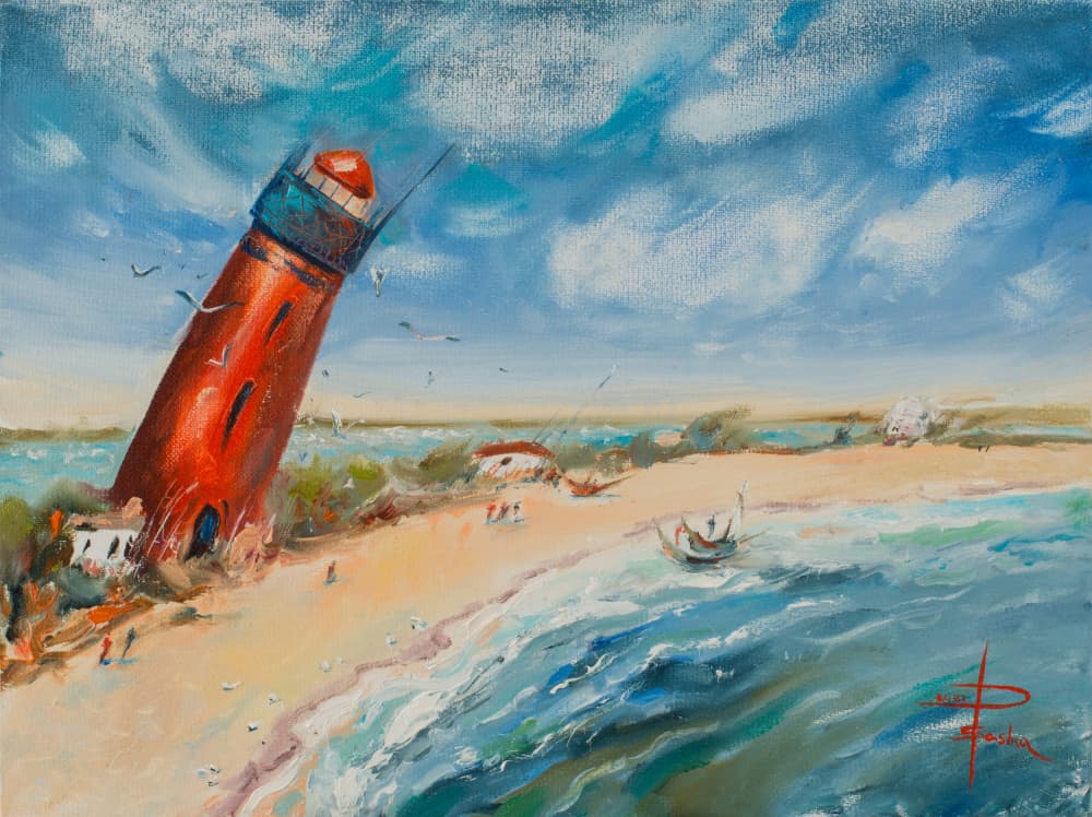 Leaning Red Lighthouse by Aleksandra Paranchenko — canvas wall art