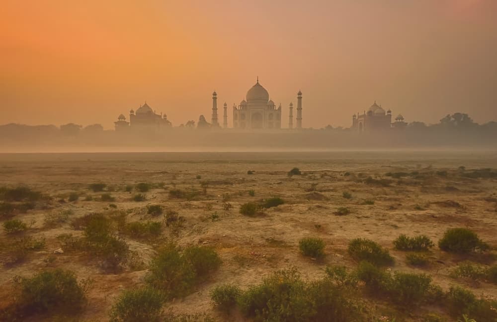 Golden Misty Taj Mahal by Vichaya — canvas wall art