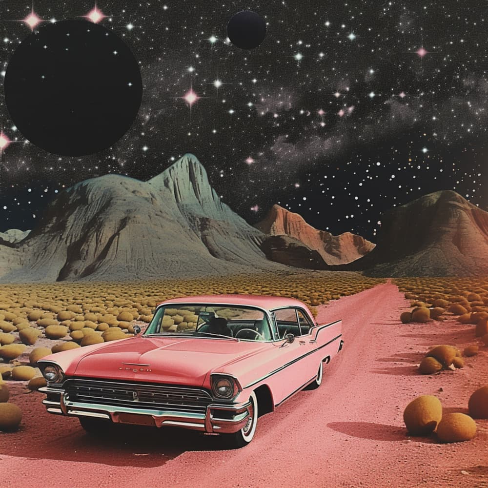Pink Car Cosmic Desert by Samantha Hearn — canvas wall art
