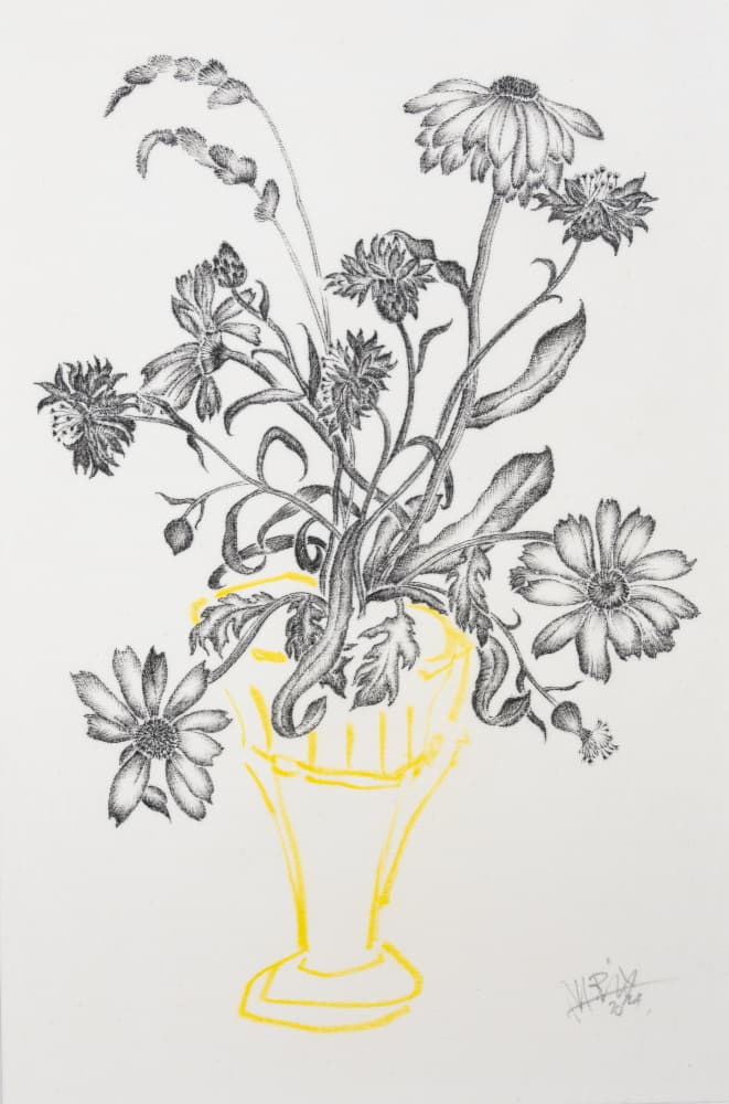 Wildflowers in Yellow Vase by Mette Rix — canvas wall art