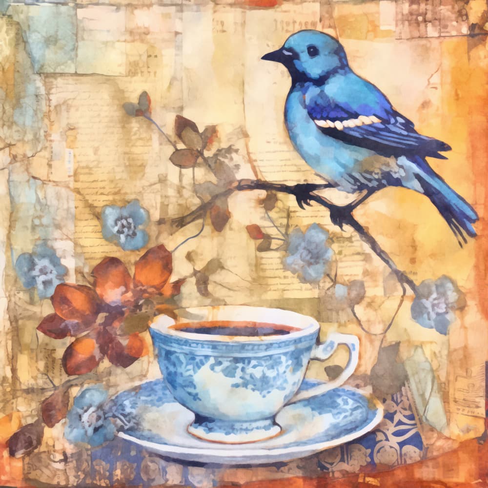 Charming Bluebird Tea Time by Andrea Haase — canvas wall art