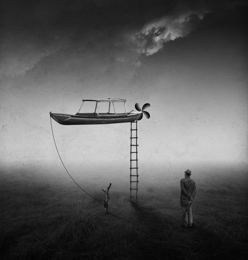 Surreal Floating Boat by Hari Sulistiawan — canvas wall art