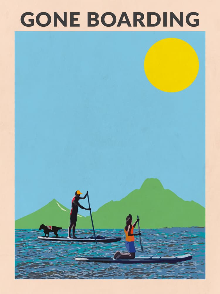 Paddleboarding With A Dog by WallChart Art Studio — canvas wall art