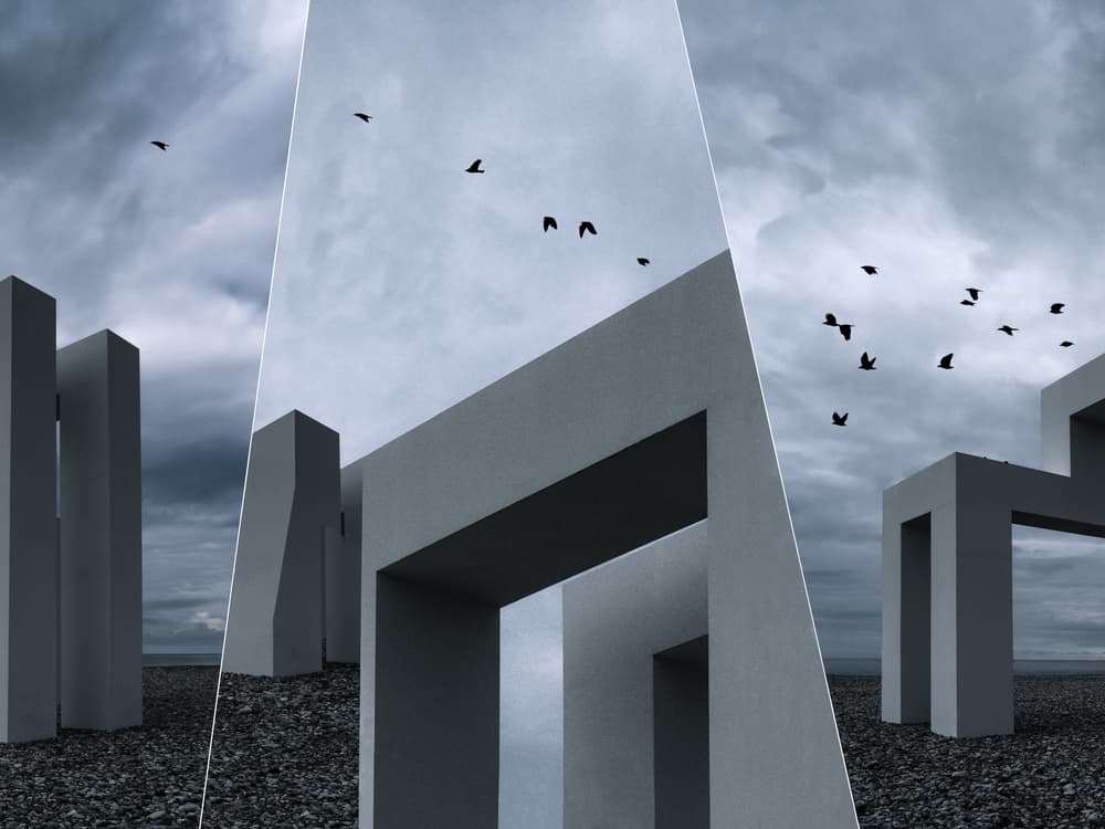 Brutalist Forms and Flight by Luc Vangindertael (laGrange) — canvas wall art