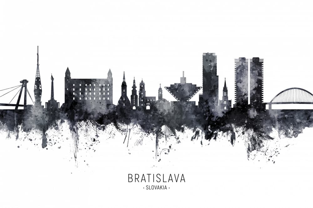 Bratislava Skyline Sketch by Michael Tompsett — canvas wall art