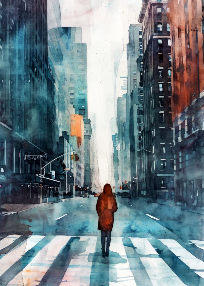 Urban Journey Watercolor by Justyna Jaszke — canvas wall art