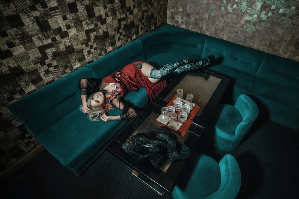 Glamorous Woman Teal Lounge by KOIKI — canvas wall art