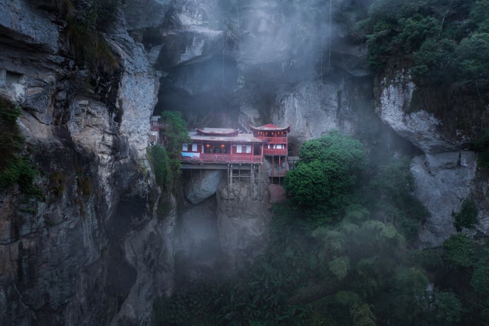 Misty Mountain Temple by Simoon — canvas wall art