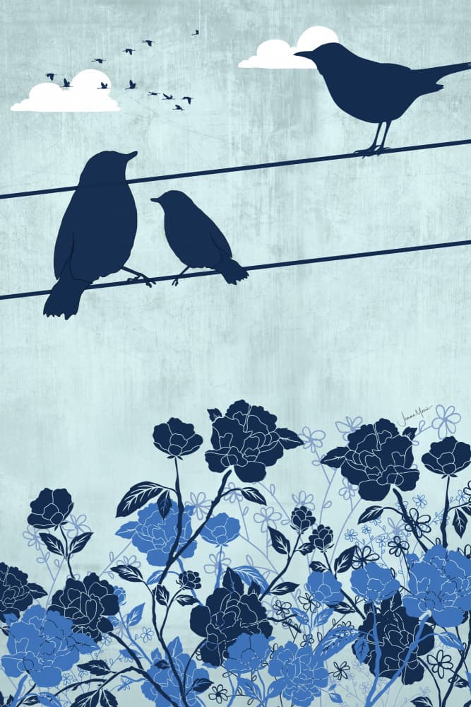 Blue Birds Over Blooms by Jemma Morris — canvas wall art