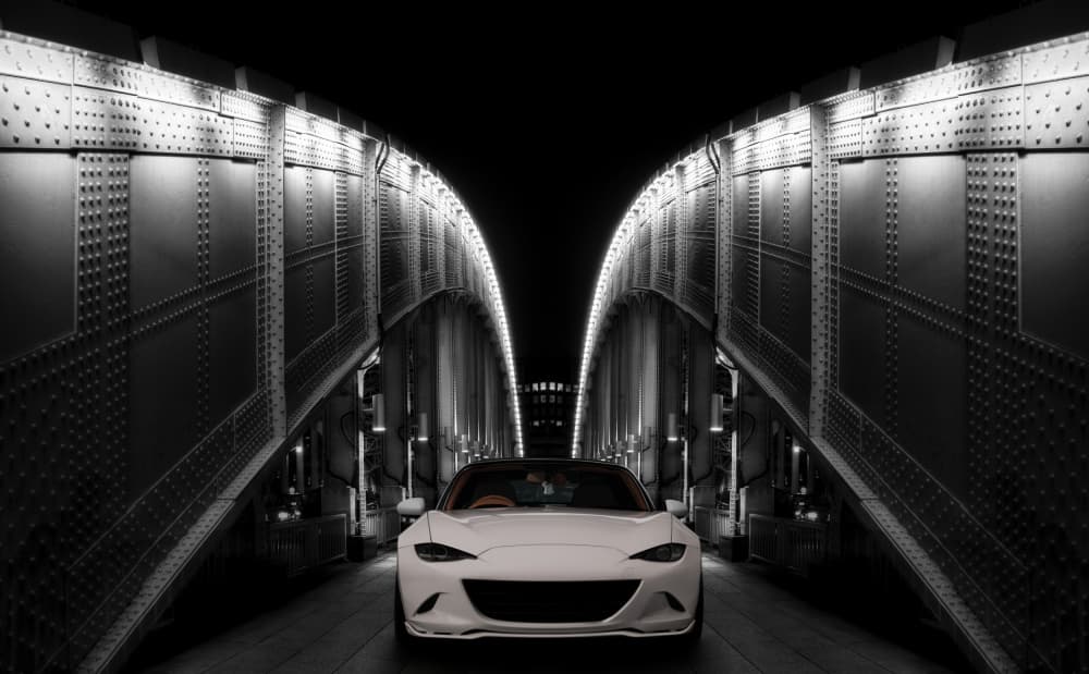 White Roadster Bridge Lights by Tomoshi Hara — canvas wall art