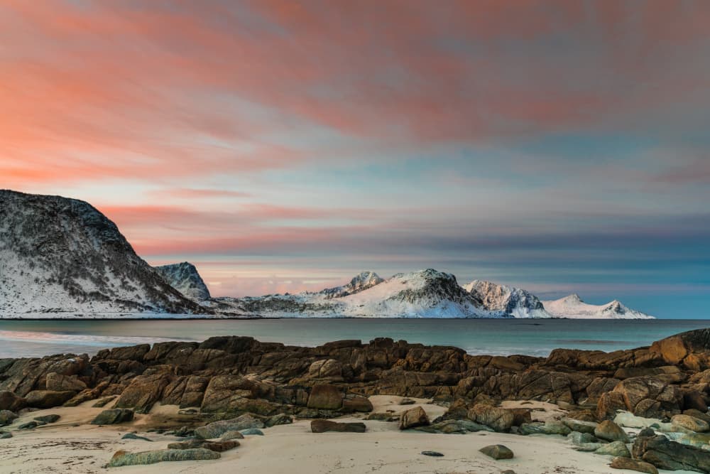 Snowy Coastal Sunset by Adrian Popan — canvas wall art