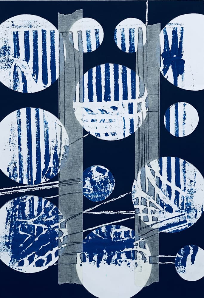 Indigo Circles Structure by kellymariesmith — canvas wall art