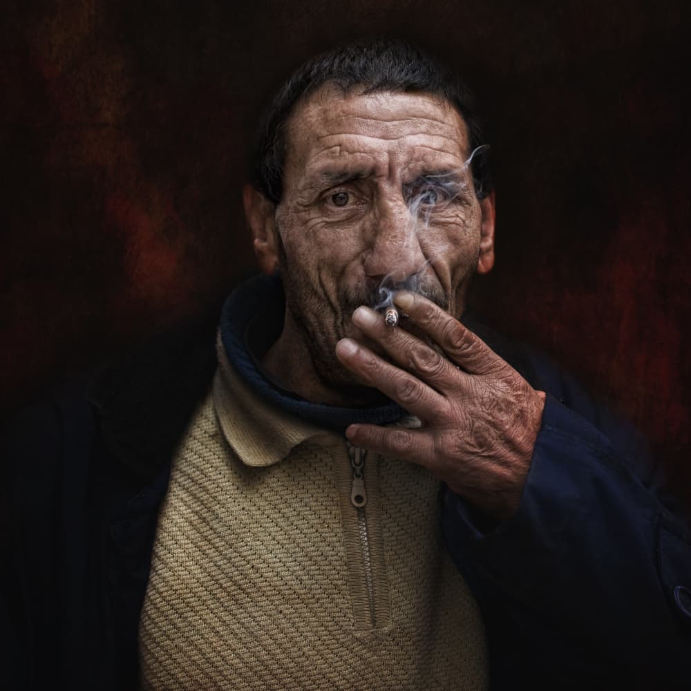 Gritty Smoker Portrait by nebula — canvas wall art