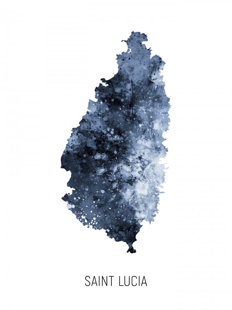 Saint Lucia Watercolor Map by Michael Tompsett — canvas wall art