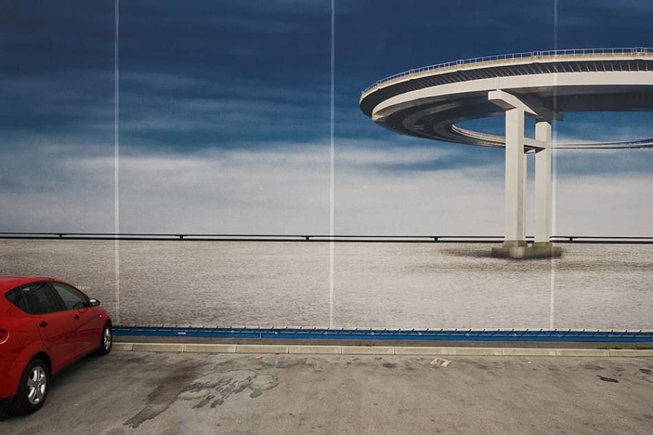 Circular Road and Red Car by Jure Kravanja — canvas wall art