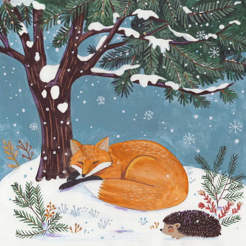 Fox in snow in winter landscape Christmas by Caroline Bonne Müller — canvas wall art