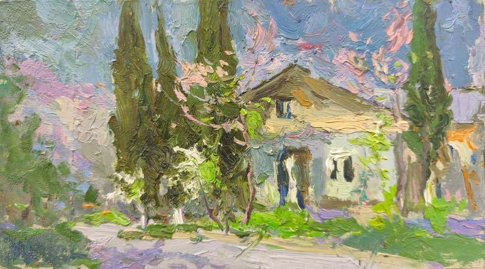 Spring House with Cypress by Alexander Shandor — canvas wall art