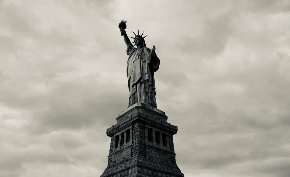 Lady Liberty Under Clouds by Xiaoyang Liu — canvas wall art