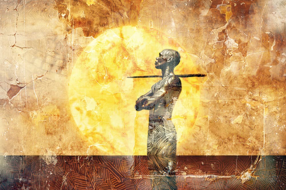 African Figure Golden Sun by Rafal Kulik — canvas wall art