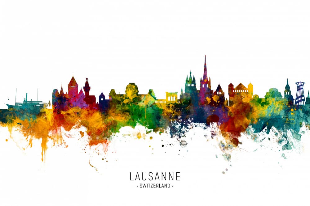 Colorful Lausanne Skyline by Michael Tompsett — canvas wall art